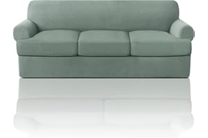 PRINCEDECO T Cushion Sofa Slipcover 4 Pieces Sofa Covers for T Cushion Sofa Soft Couch Cover Sofa Slip Covers Furniture Covers with 3 Individual T Cushion Shape Seat Covers Machine Washable, Sage