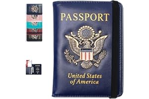 XMLINPER Passport Holder Cover Travel Wallet RFID Blocking Leather Family Passport Wallets Organization Personalized Wallet for Men or Women(blue)