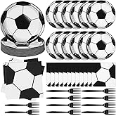 Domensi 180 Pcs/60 Sets Soccer Plates and Napkins Sports Party Disposable Tableware Supplies for Soccer Football Theme Birthday Party Decorations