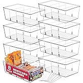 Oizeir Clear Pantry Organizer Bins 8-Pack - Fridge Organizer with 3 Removable Dividers, Ideal for Kitchen, Pantry, Refrigerator, Freezer, and Snack Storage