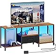 JARHETUN TV Stand with LED Lights, Entertainment Center with Open Shelves and Fabric Drawer, Media Console for 55 Inch TV, Television Stands, Living Room Furniture, Bedroom, Rustic Brown