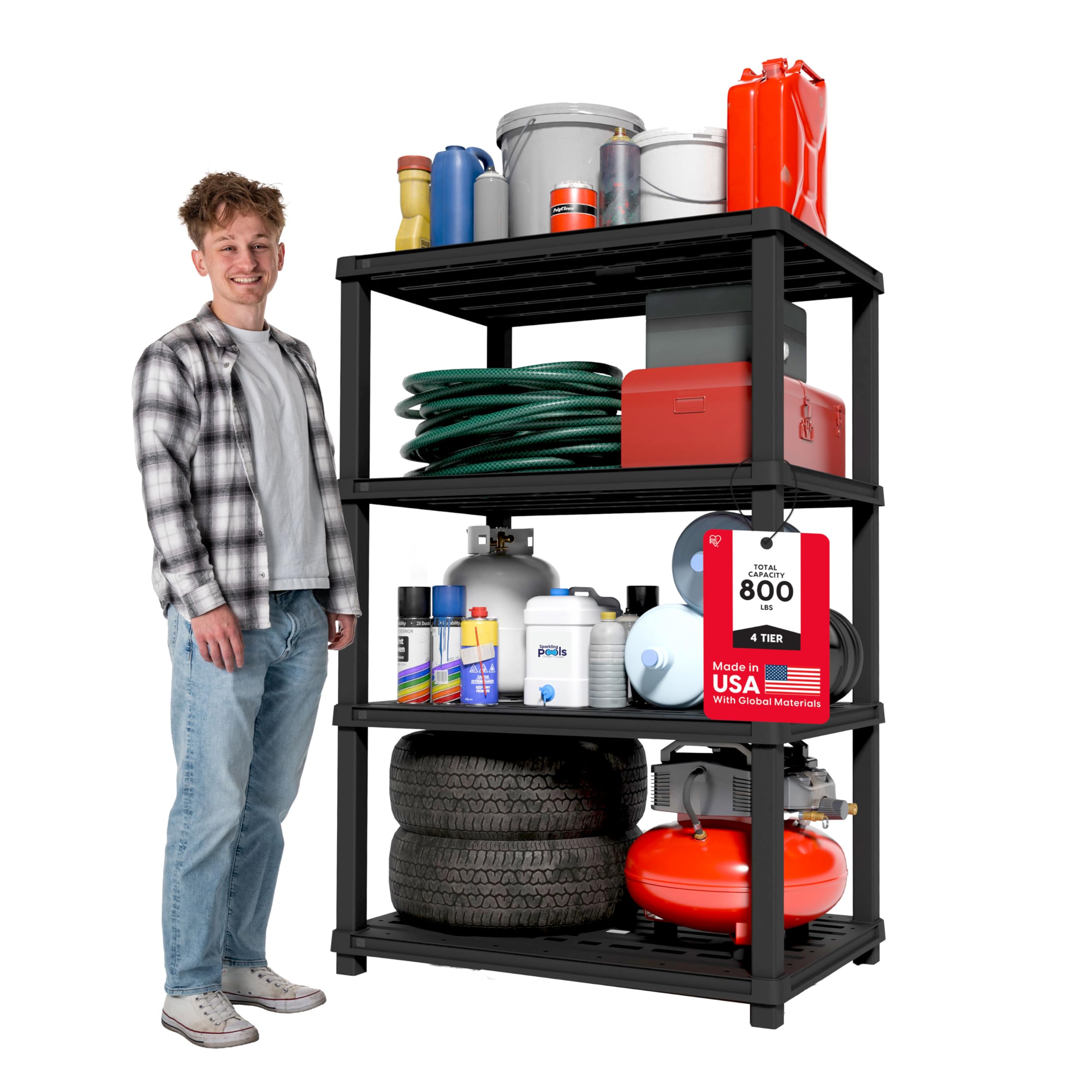 Photo 1 of ***FOR PARTS ONLY MISSING ASSEMBLY PIECES*** IRIS USA 4-Shelf Extra Heavy Duty Deep Plastic Storage Shelves, 800lb Capacity, 57" H x 36" W x 24" D, Large Modular Shelving Unit Storage Organizer for Garage, Home, Warehouse & Gym, Rack - Black