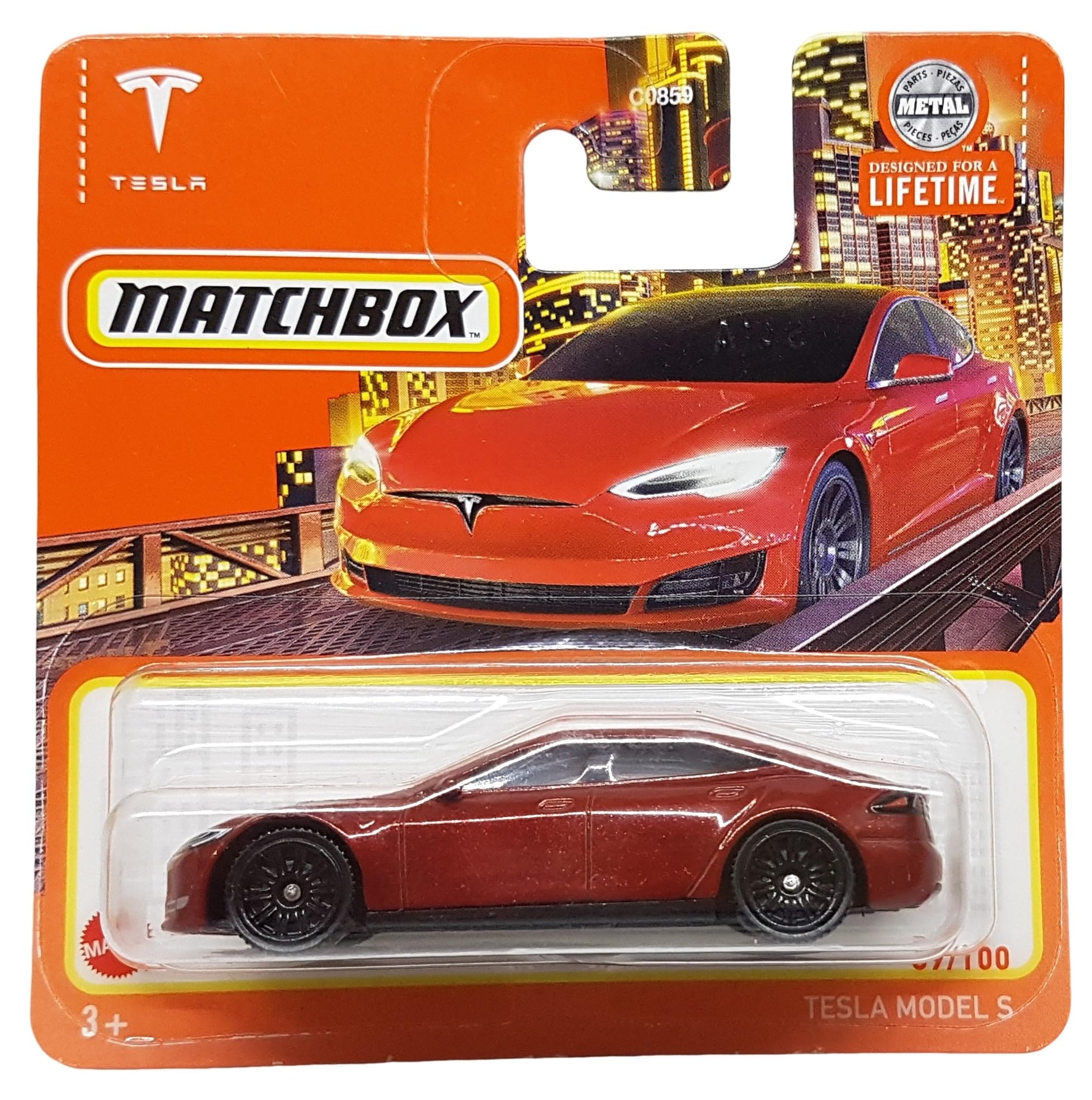 Matchbox - Tesla Model S - MB Metro 89/100 - HVN70 - Short Card - Dark Red - Superfast Lesney - Mattel 2024-1:64