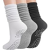 Grip Pilates Socks for Women, Yoga Slouch Socks with Grip for Barre Workout Hospital Long Scrunch Slipper Socks