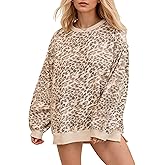 somzop Women's Leopard Print Oversized Sweatshirt Vintage Cheetah Graphic Crew Neck Long Sleeve Fleece Pullover Tops