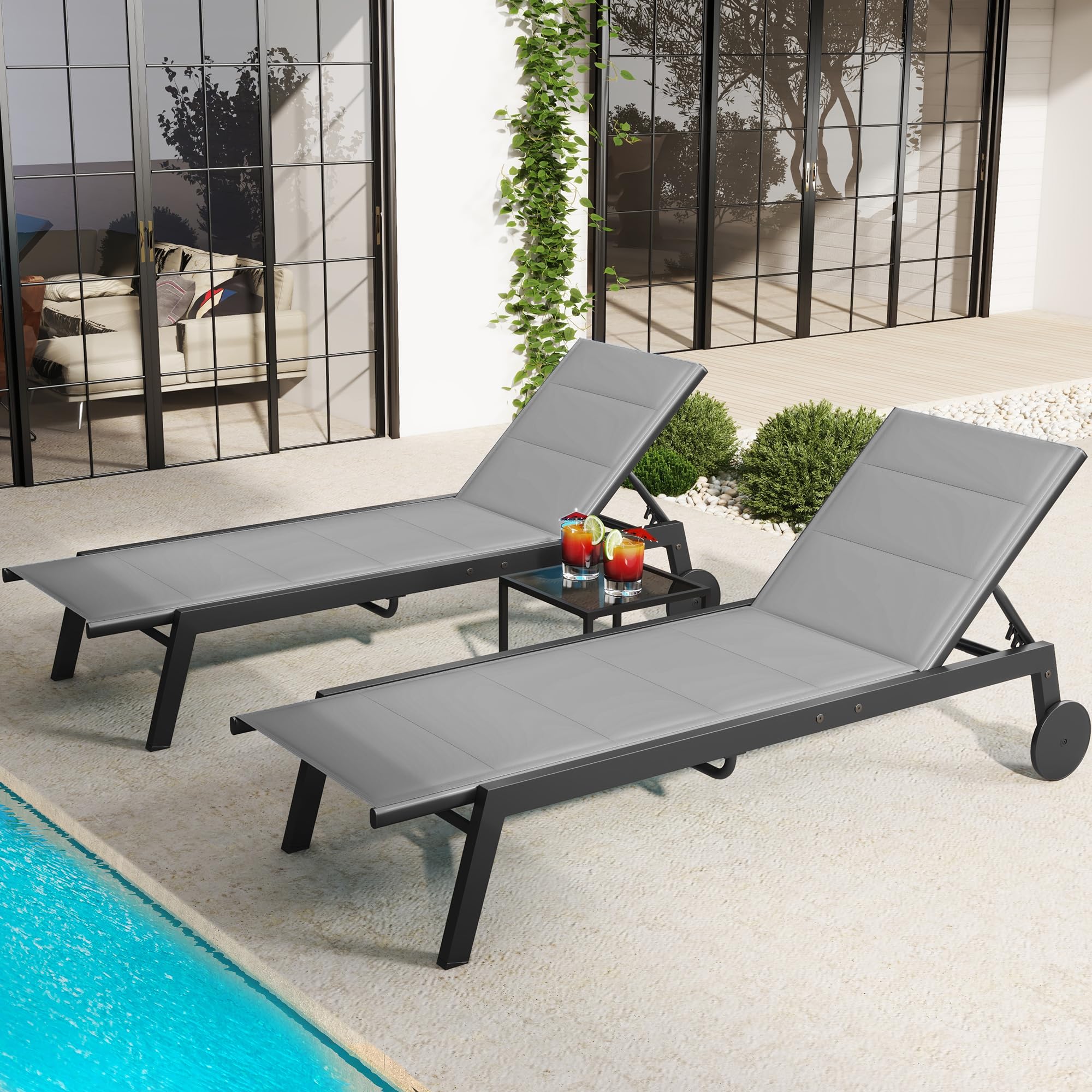 YITAHOME Patio Chaise Lounge Set of 3, Aluminum Outdoor Lounge Chairs ...