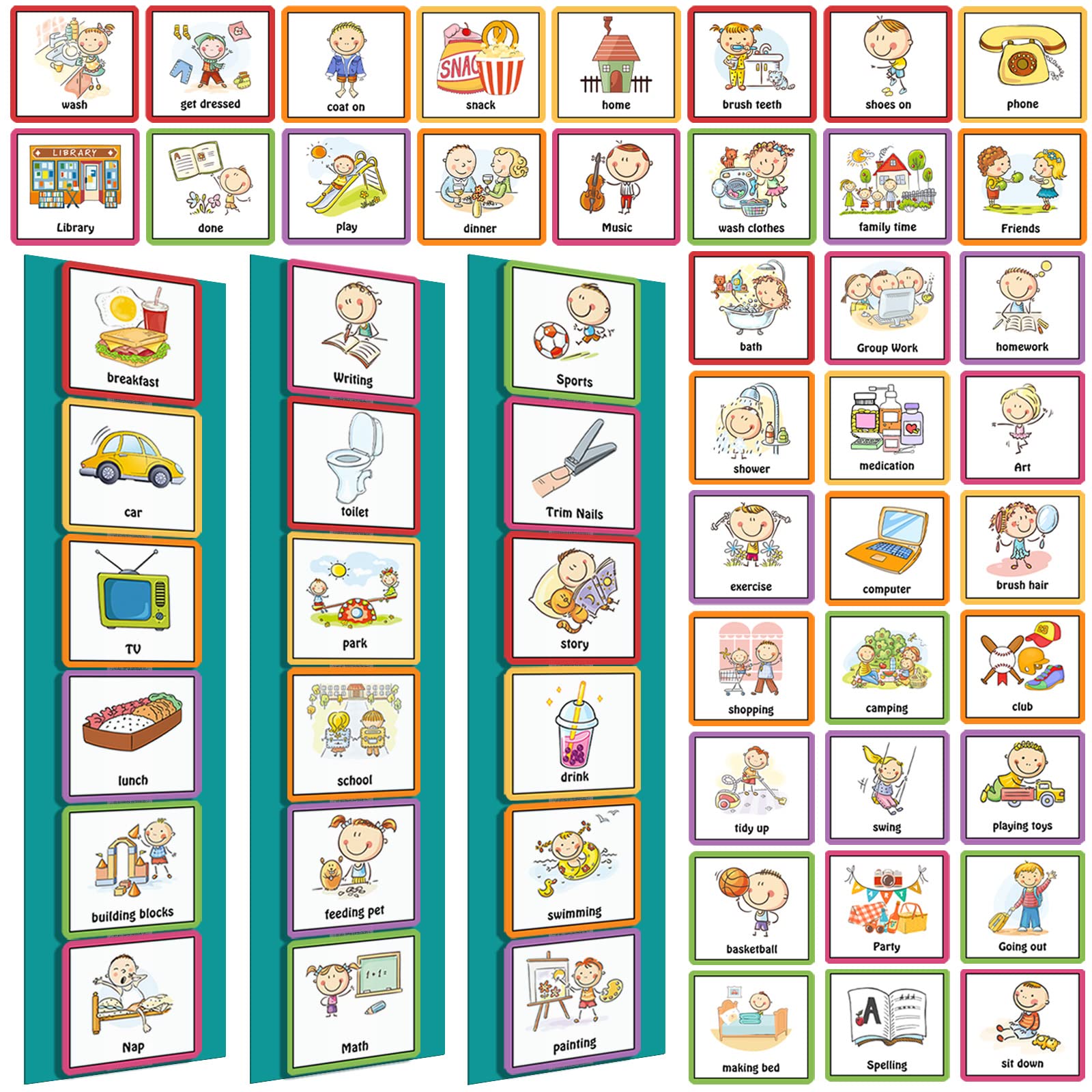 Photo 1 of Geyee 60 Pcs Kids Visual Schedule Cards Daily Routine Chart Visual Wall Planner Cards Bulk for Autism Learning Materials Aspergers Adhd Home School Education Behavioral Tool(Royal Blue)