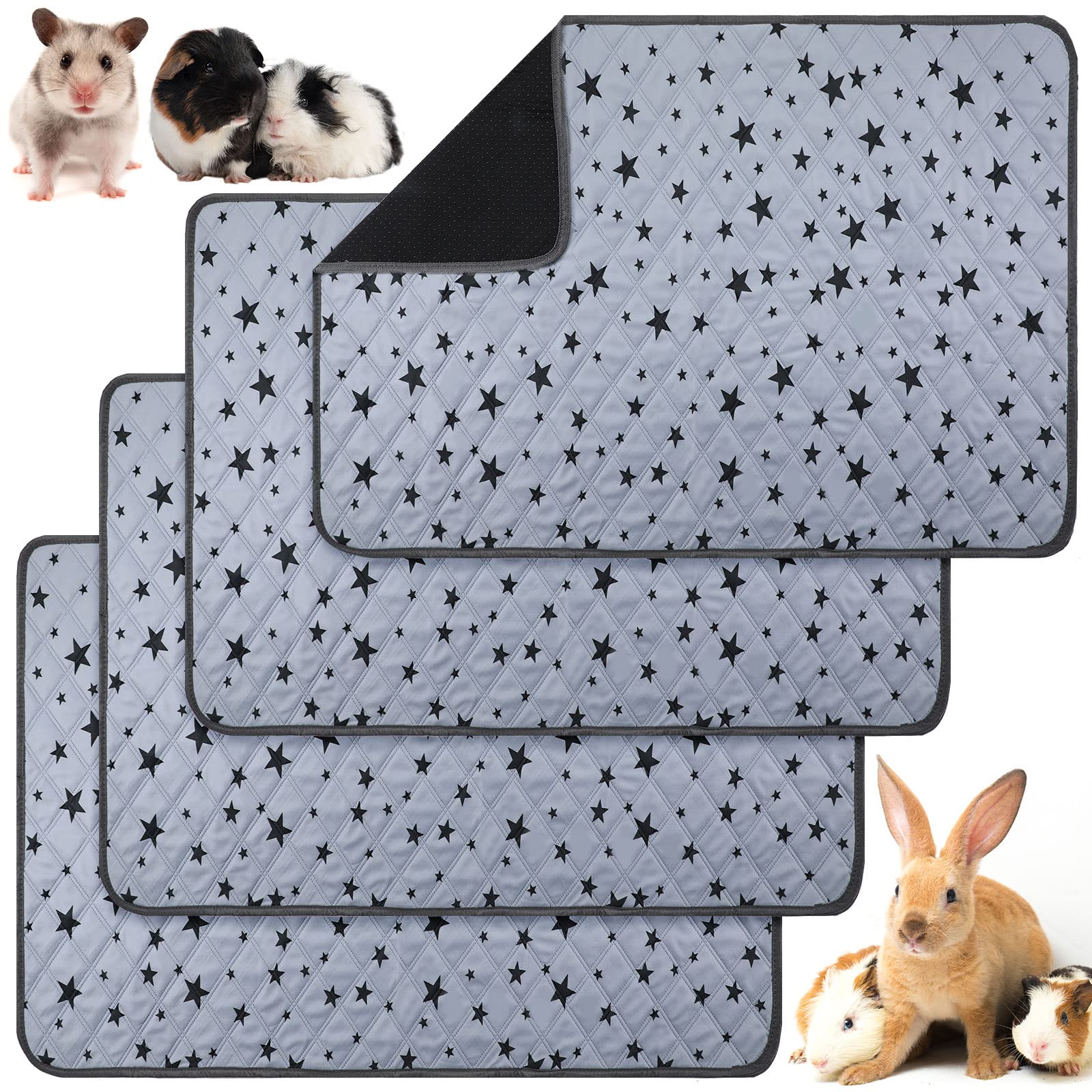 4 Pieces Guinea Pig Cage Liners Guinea Pig Fleece Bedding Absorbent Guinea Pig Accessories Reusable Washable Guinea Pig Pee Pad Non Slip Guinea Pig Mats for Cages with Star Patterns (23.6 x 35.4 Inch)