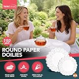 SOL Round Paper Doilies 8.5in 6.5in White Lace 150 Pack Garden Party view 3