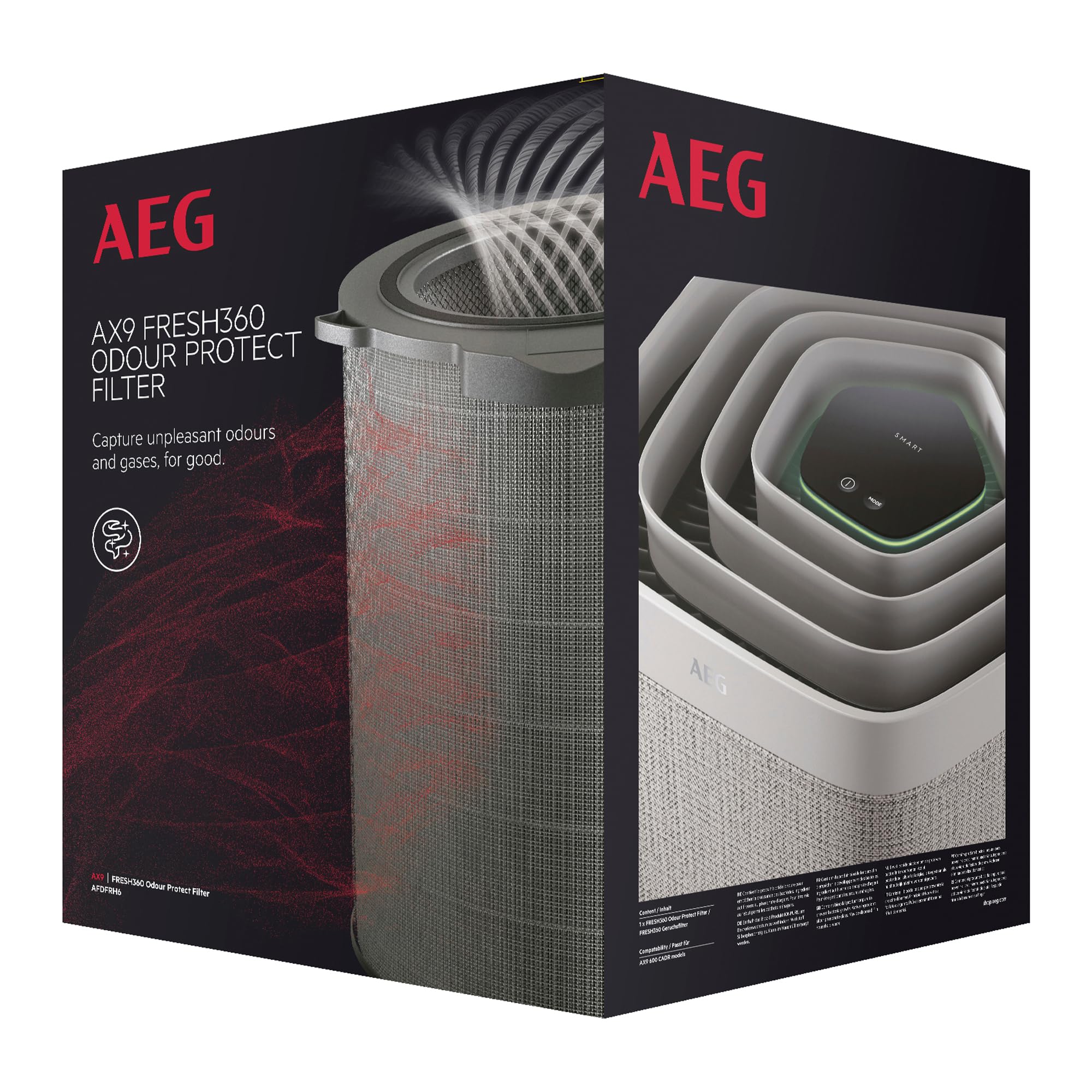 AEG AFDFRH6 Filter FRESH360 (Fits AX91-604DG/AX91-604GY Air Purifier, Efficient Against Unpleasant Odors, Eliminates 99.9% of Bacteria, Optimal Filtration, Long Life, Grey)