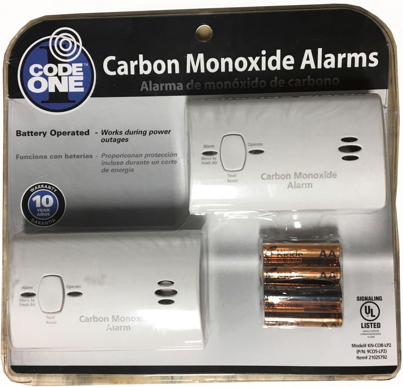 Kidde KN-COB-B-LPM Battery Operated Carbon Monoxide Alarm, 2-Pack