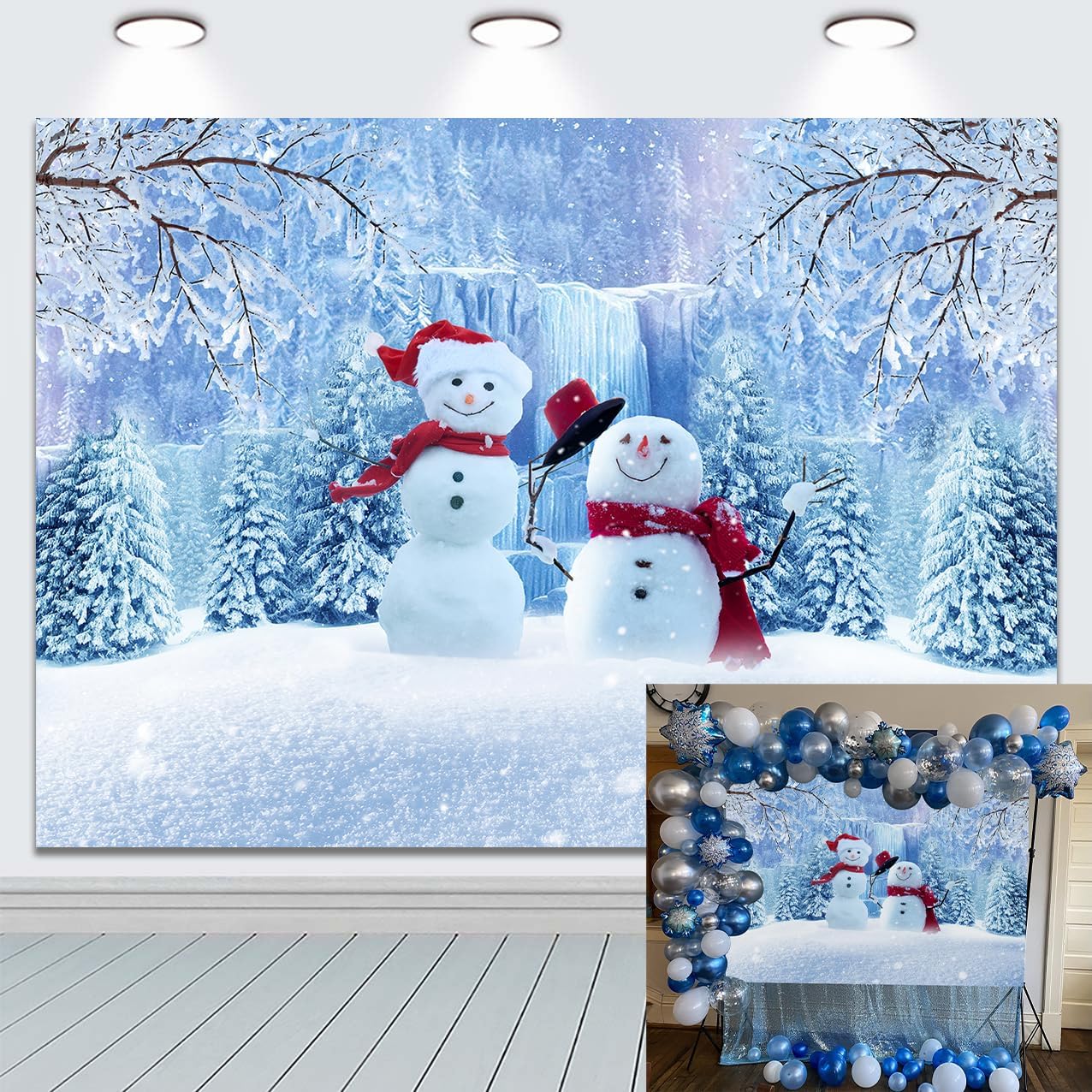 Artificial Snow - Merry Christmas Winter Snowman Backdrop Winter Ice Snow Christmas Party Decoration Supplies House Bedroom Christmas Tree Snow Christmas Decorations (7X5)
