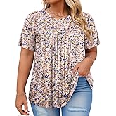 VISLILY Women's-Plus-Size-Tops Trendy Summer Short Sleeve T Shirts Cute Flowy Pleated Blouses Casual Loose Fit Tunics XL-5XL