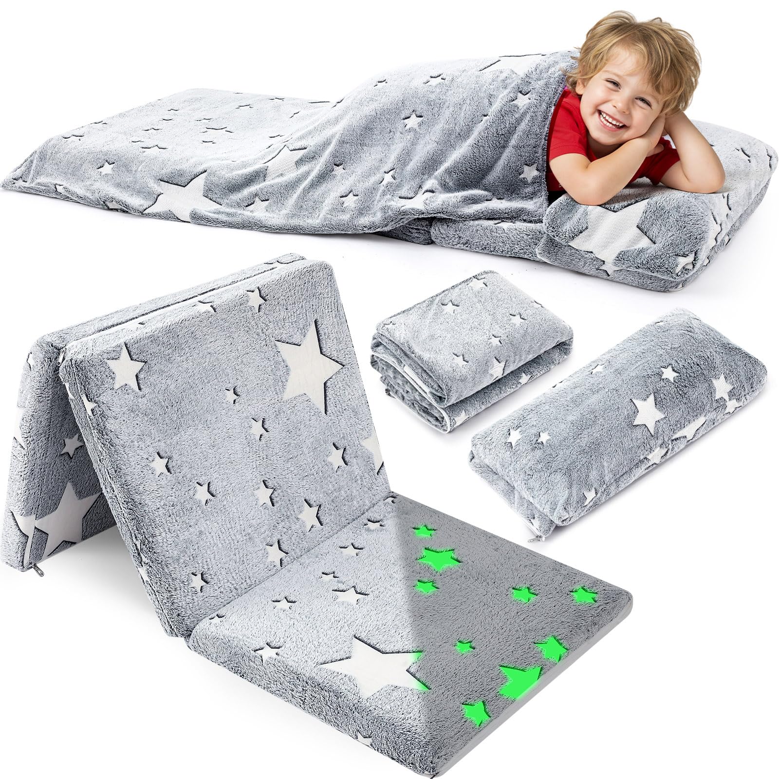 Photo 1 of Hillsuren Toddler Nap Mat with Removable Pillow and Blanket, Foldable Floor Mattress for Kids, All-in-one Sleeping Bag for Preschool Daycare Travel Camping Sleep Mat, 21" x 50"