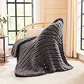 L'AGRATY Chunky Knit Blanket Throw - Soft Throw Blanket 40x50: 100% Hand Kintted Chenile Crochet Throw Blanket for Couch - Large Cable Knit Blanket for Home Decor (Dark Grey)
