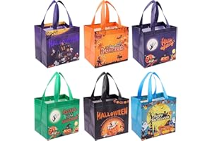 JAYWAYANG 6PCS Halloween Trick or Treat Bags, Halloween Tote Bags with Handles for Kids, Reusable Non-Woven Gift Bags, Metallic Printing Halloween Treat Bags for Gifts Wrapping, Halloween Party Supplies.