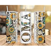 QPTADesignGift Oma Sunflower Turquoise Gemstone And Leopard - Oma Skinny Tumbler Cowhide Distressed Tumbler - Western Tumbler 20Oz Skinny Tumbler - Oma Gift