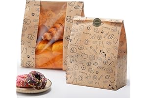 betkou 24PCS Paper Bread Bags for Homemade Bread and Sourdough, Clear Window Bakery Bags for Storage and Gifting, 50% Thicker Kraft Material, Includes Sealing Stickers