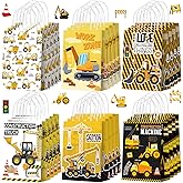 Sinload 24 Pcs Construction Party Gift Bags with Handle Truck Goodie Treat Bags Vehicles Party Favors Candy Gift Wrapping for Truck Themed Birthday Supply Decoration