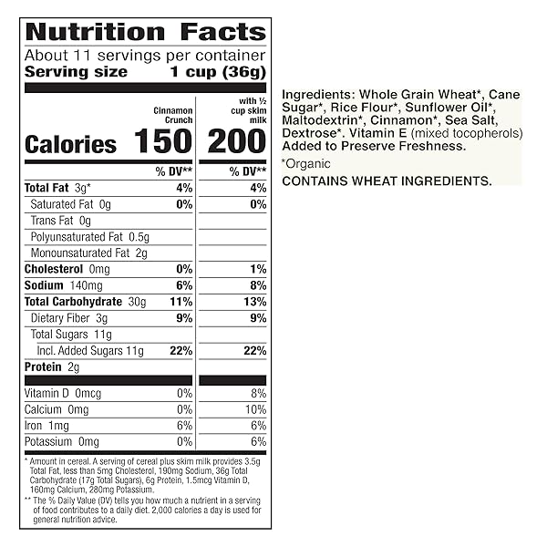 CASCADIAN FARM ORGANIC CINNAMON CRUNCH CEREAL, FAMILY SIZE, 14.5 OZ
