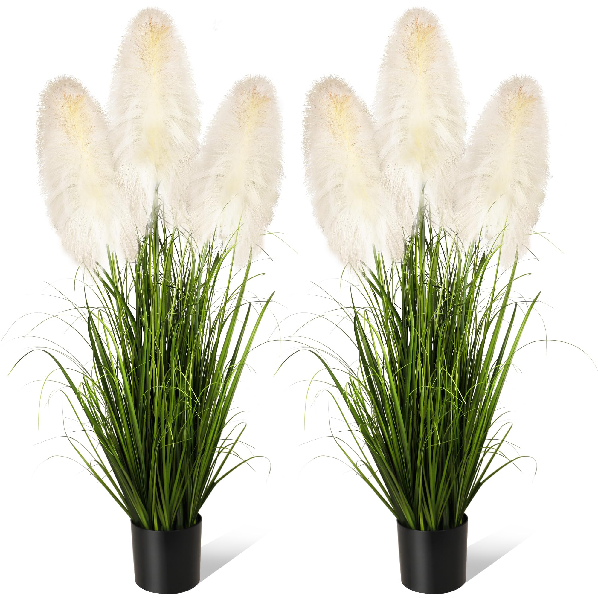 KOL 5ft 2Pack Artificial Feather Reed Grass, 59in Realistic Indoor