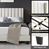 Yaheetech Double Bed Frame Upholstered Platform Bed Beige 4ft6 Wing Headboard view 5