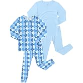 JunNeng Bamboo Viscose Toddler Pajamas, 4 Piece Pjs for Kids Boys | Soft Rayon, Breathable, Stretchy Snug Fit, Long Sleeve Pajamas Sets, Holiday Pjs