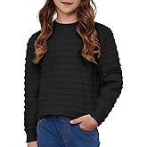 Fdqin Sweaters for Girls Ribbed Knit Textured Long Sleeve Crew Neck Soft Chunky Pullover Sweater Solid Tops 4-14 Years