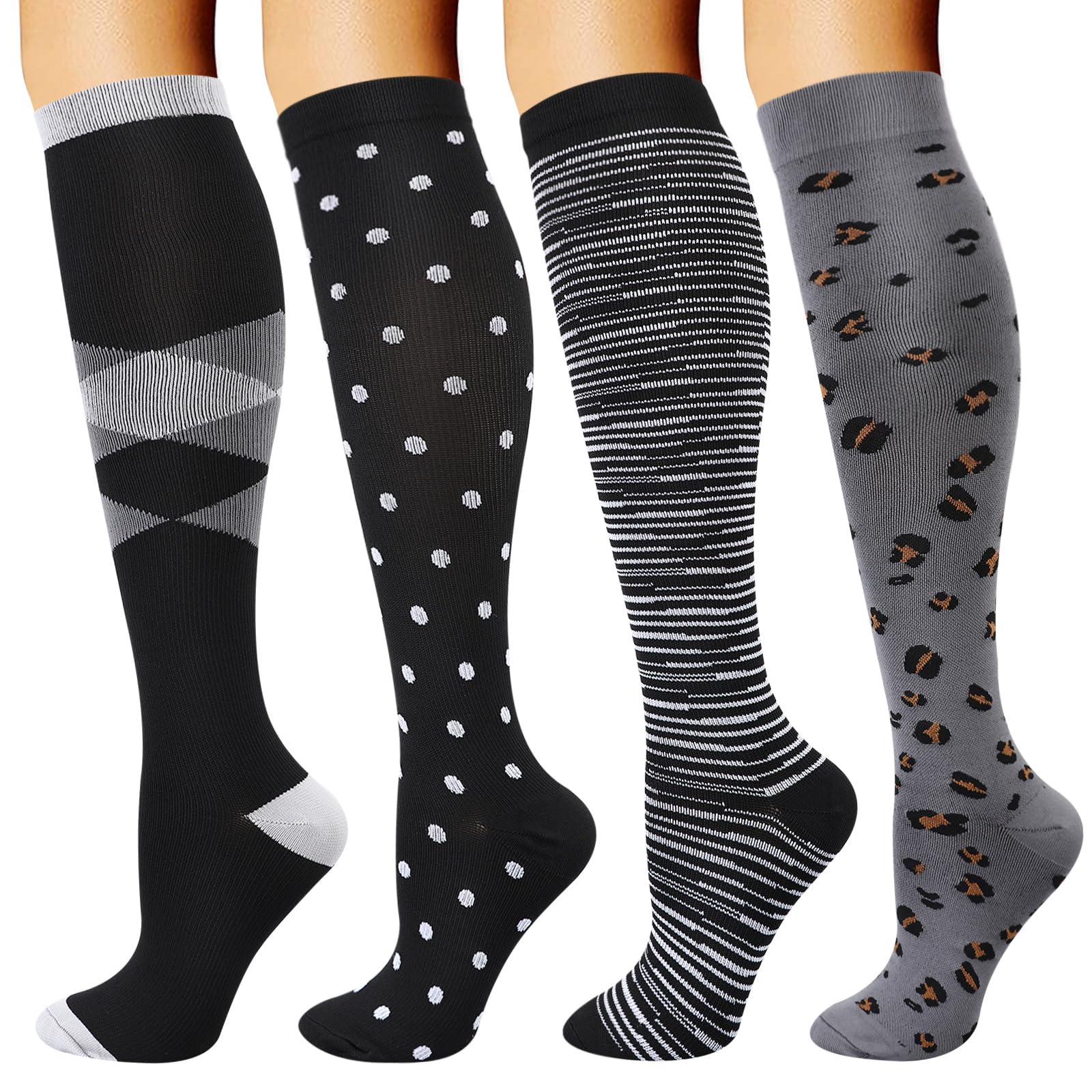 DRESHOW 4 Pairs Compression Socks For Women&Men Circulation Best Support for Athletic Running Cycling Travel
