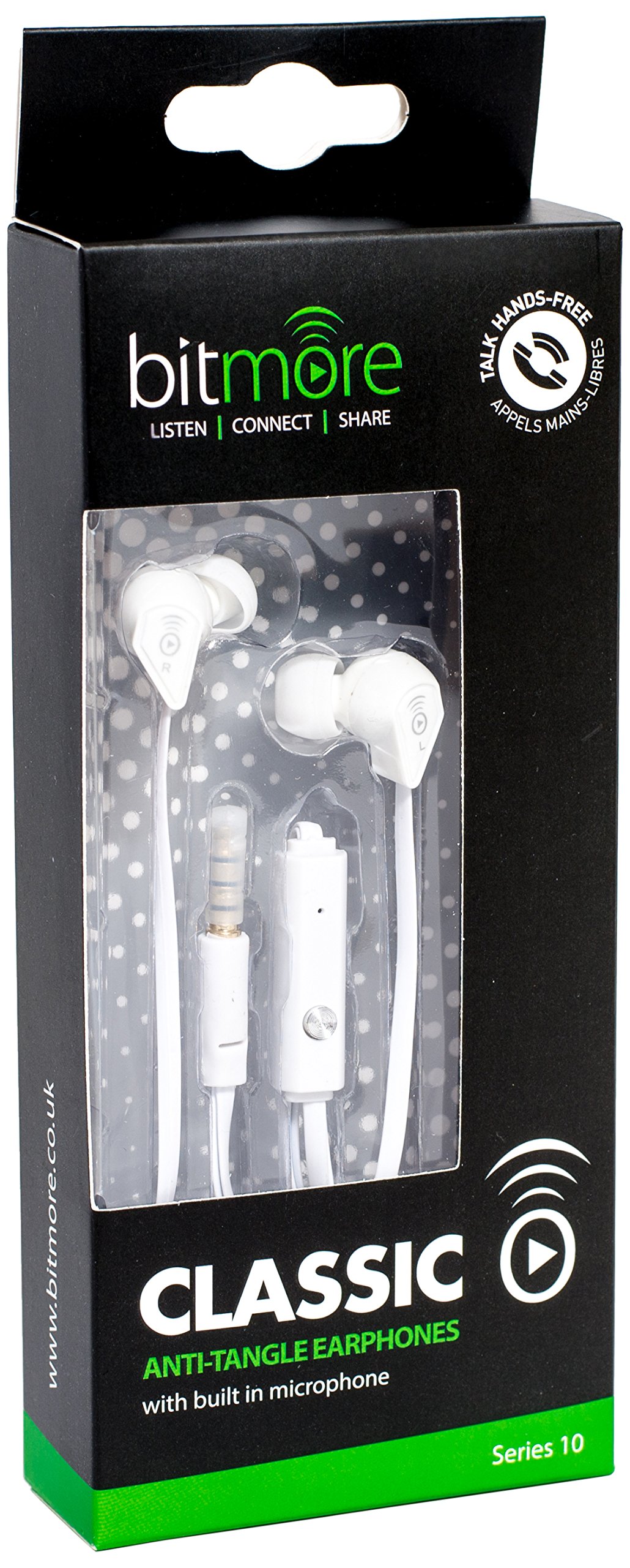 Bitmore Classic In-Ear canal Headphone with In Line Microphone, Pause Control and Spare Gels - White