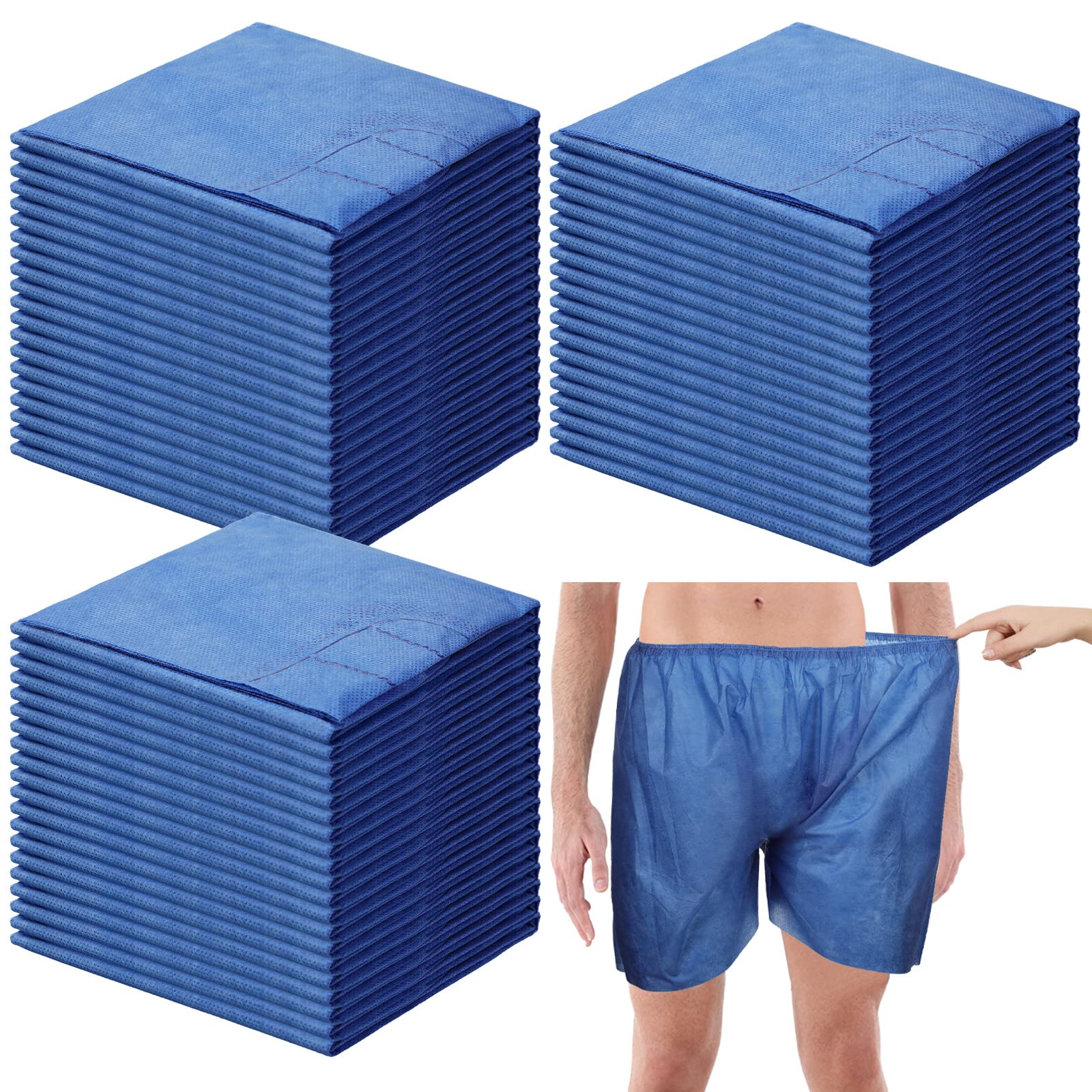Photo 1 of 100 Pcs Disposable Exam Shorts Medical Patient Short Unisex Exam Wear Non Woven with Elastic Waistband Large Bottoms for Examination Massage Spray Tan Spa(Blue)