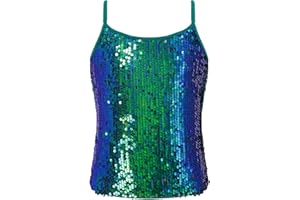 Yruioon Girls Shiny Sequins Spaghetti Straps Tank Top Camisole Latin Jazz Hi Hop Dance Stage Performance Costume