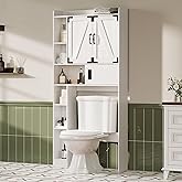 ChooChoo Over The Toilet Storage Cabinet, Farmhouse Bathroom Storage Cabinet with Sliding Door, Over Toilet Storage with Adjustable Shelves, Space-Saving, Antique White