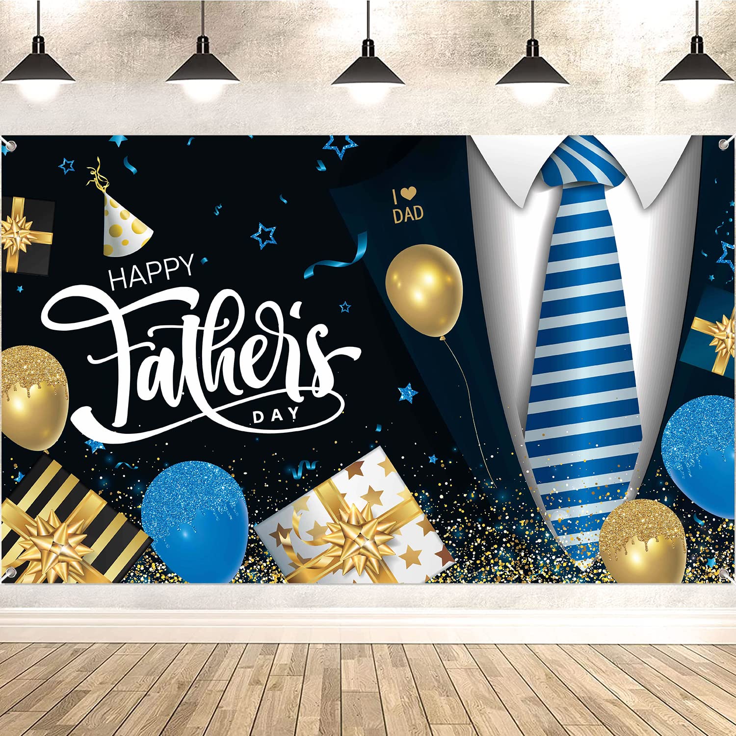 Fathers Day Decorations, Large Happy Fathers Day Backdrop Banner, I Love Dad Father's Day Party Decorations for Father Day Party Backdrop Decoration(70.87 * 43.3Inchs)
