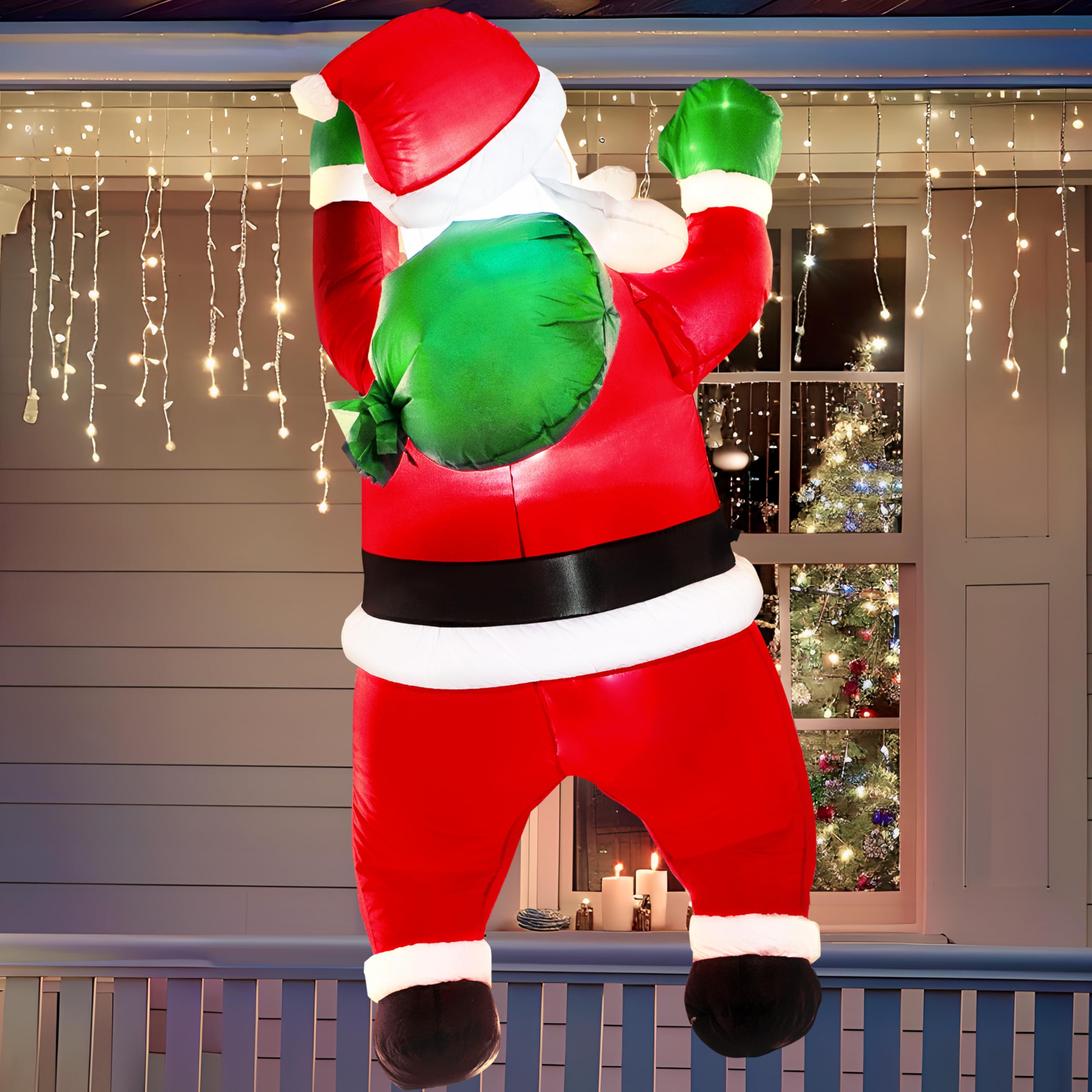Photo 1 of Joiedomi 5 FT Tall Christmas Inflatables Outdoor Decorations Hanging Santa with Gift Bag, Christmas Blow Up Climbing Santa Yard Decoration with Build-in LED for Xmas Party, Garden, Lawn Decor