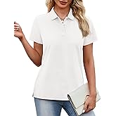 YUCOLEN Women's Polo Shirts Short Sleeve V Neck Business Casual Tops Golf Collared 3 Buttons Summer Work Blouse