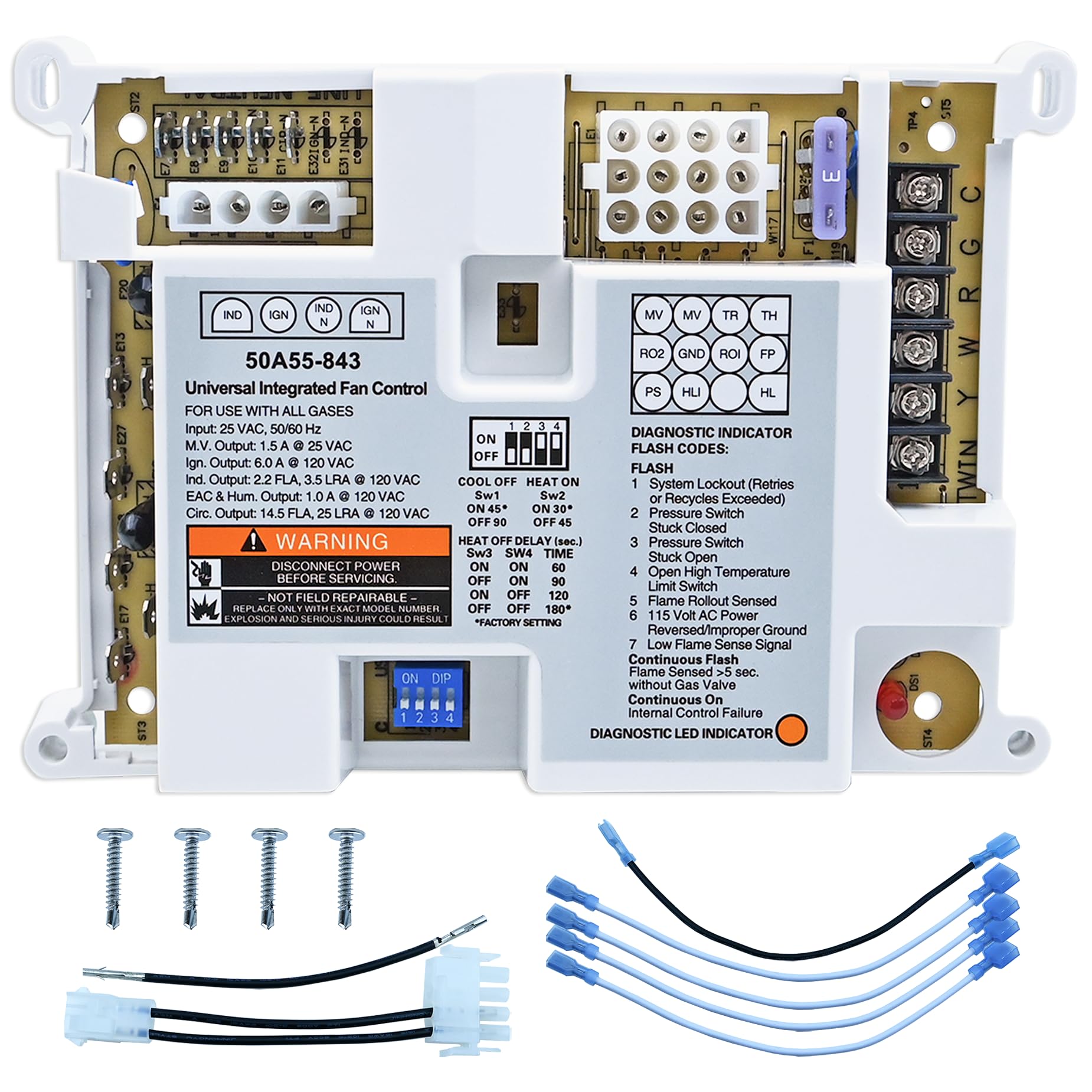 Photo 1 of 50A55-843 Furnace Control Board, Replacement for White Rodgers and Lennox Furnace Systems, Compatible with 50A50 and 50A55 Series Models such as 50A50-241, 50A50-405, and 50A55-571