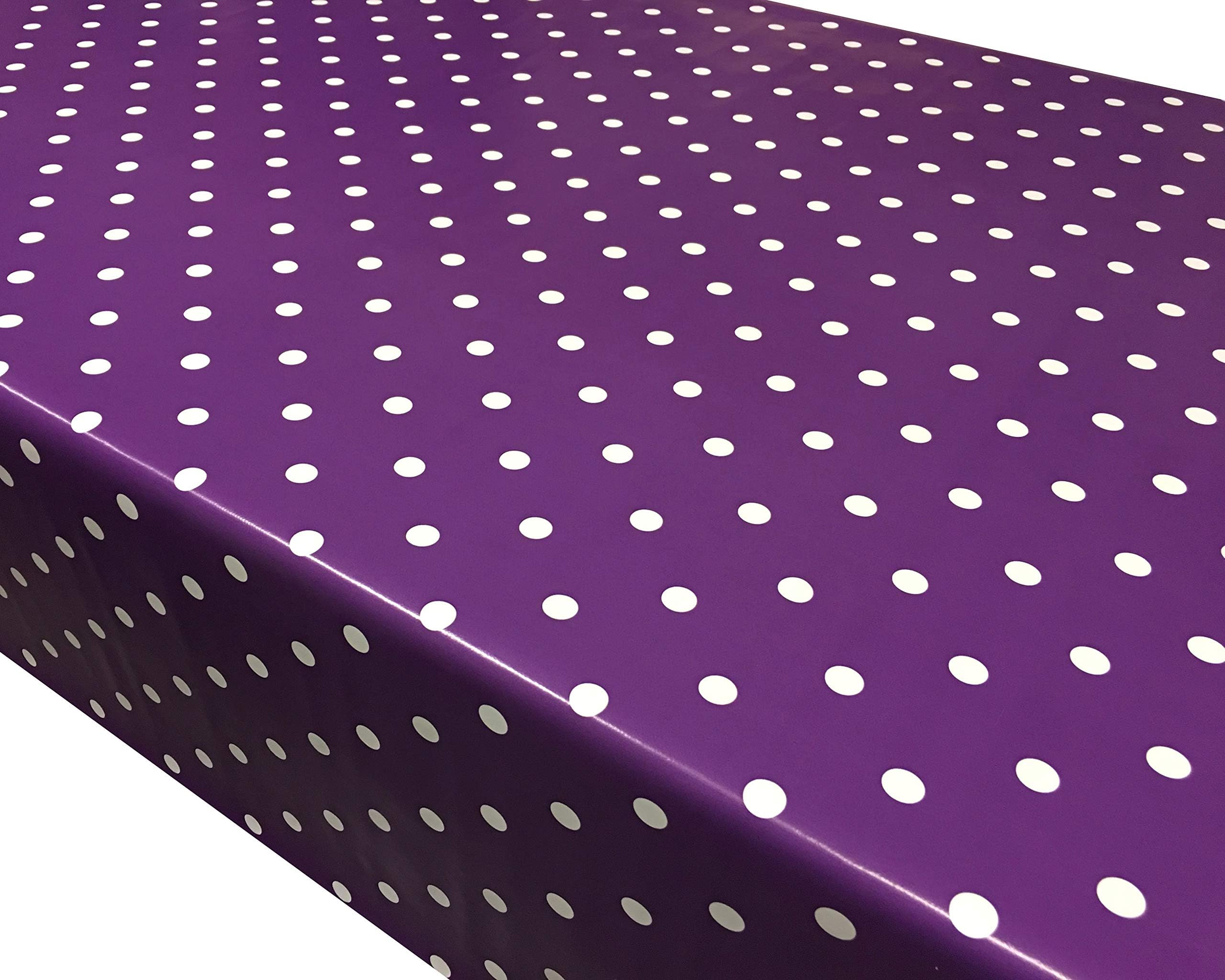 TableclothsWorld Purple Polka Dot Spots PVC Vinyl Wipe Clean Tablecloth Oilcloth (Rectangle - 150cmx140cm)