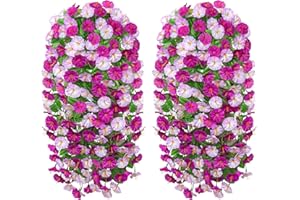 TOCHGREEN Artificial Fake Hanging Flowers Plants for Outdoor Spring Summer Decor,2PCS Faux Silk Morning Glory UV Resistant Ha