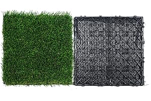 VEVOR Artifical Grass Tiles Interlocking Turf Deck Set, 18 Pack - 12"x12", Synthetic Fake Grass Self-draining Mat Flooring Decor Pad, Perfect For Multi-Purpose Indoor Outdoor Entryway Scraper Dog Mats
