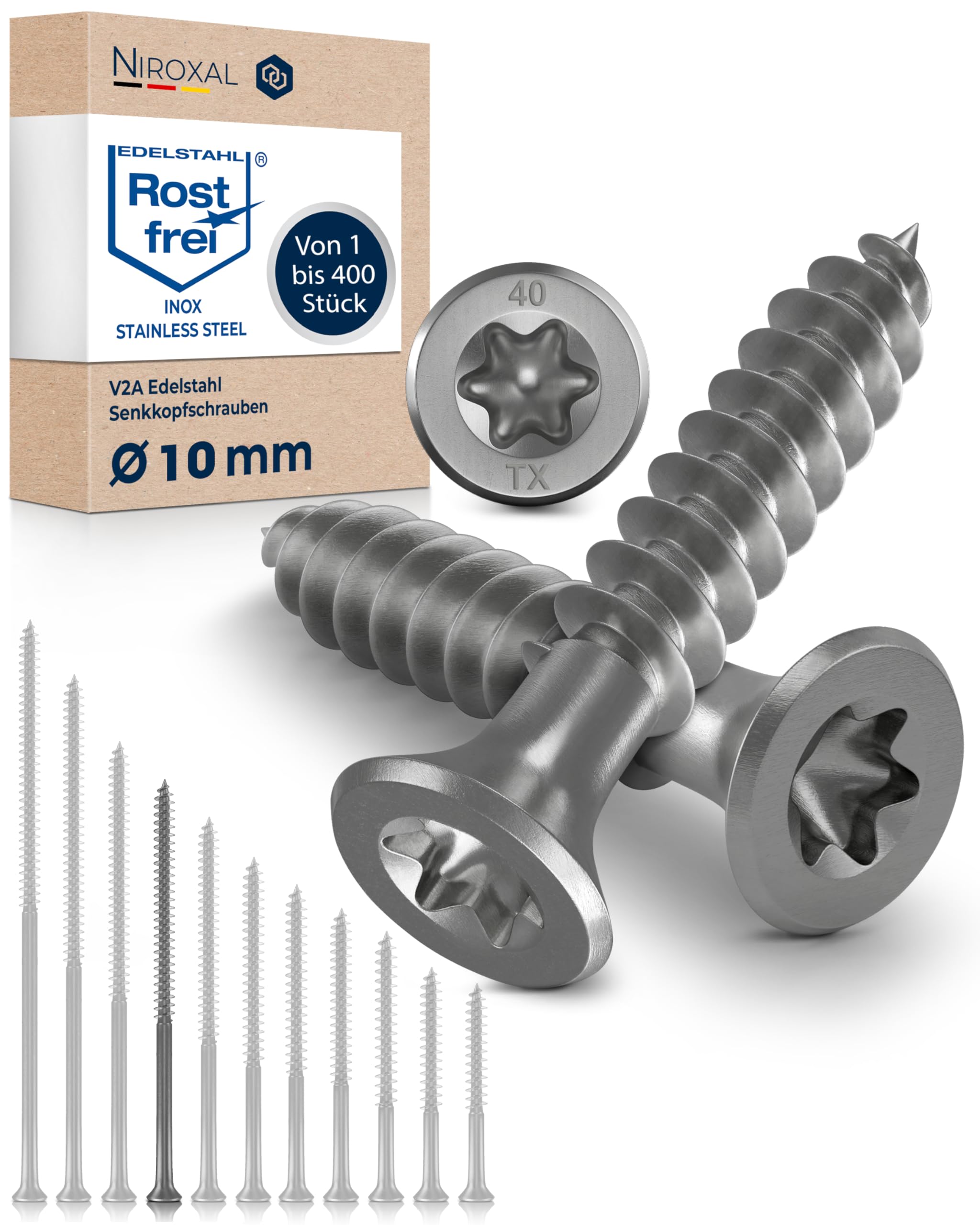 Wood Screws 10 x 200 mm TORX Countersunk Head Stainless Steel 304 Chipboard Screws Timber Screws Partial Thread Rustproof A2 10 Pack