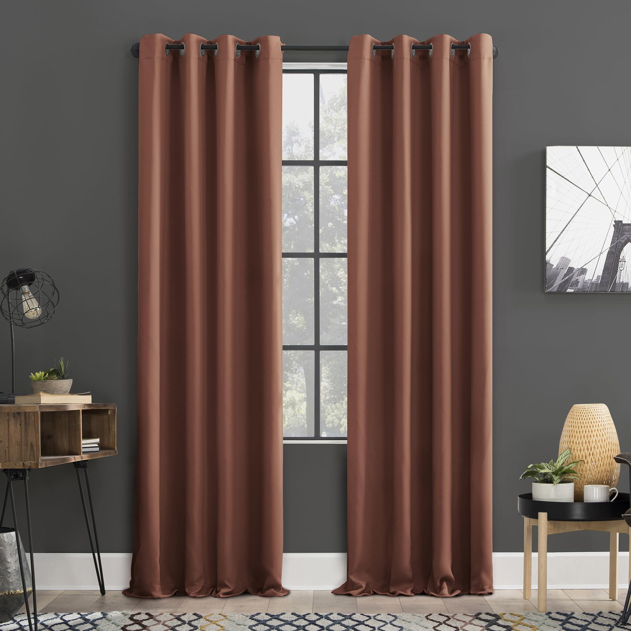 Sun Zero Soho 2-pack Blackout Energy Efficient Grommet Curtain Panel Pair, 54" x 108", Terracotta