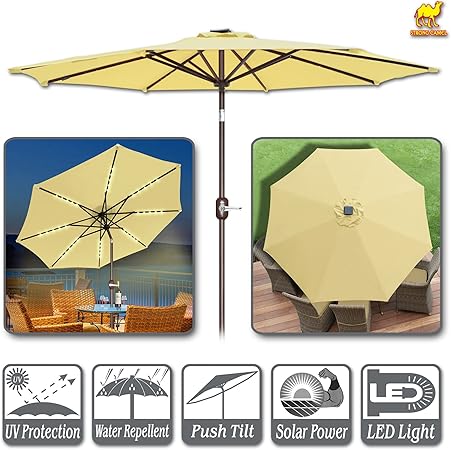 Outdoor Garden 9 Ft Patio Umbrella With Solar Powered Led Light Sunshade Market Home Garden Garden Patio Umbrellas Ayianapatriathlon Com