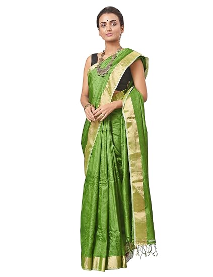 Womens Tangali Tussar Silk Saree With Blouse Piece (BBHS-1040_Green)
