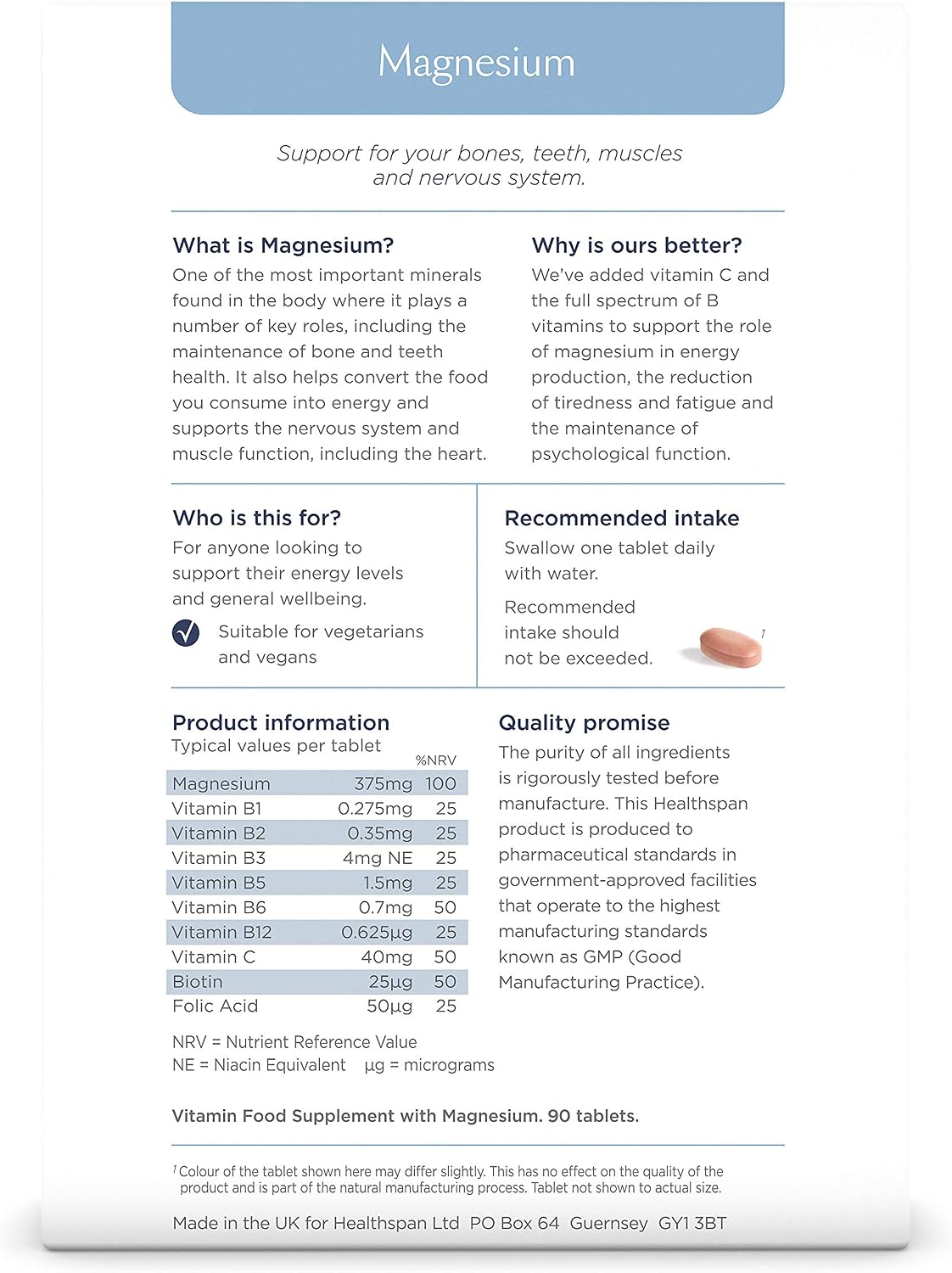 Healthspan Magnesium 375mg, 90 count (Pack of 1) - Image 3