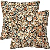 Navy Blue Orange Vintage Floral Pillow Covers 18x18 Inch Set of 2, Bohemian Style Carpet Pattern Decorative Throw Pillows Fall Cushion Covers for Sofa Bed Couch Living Room Outdoor Decor