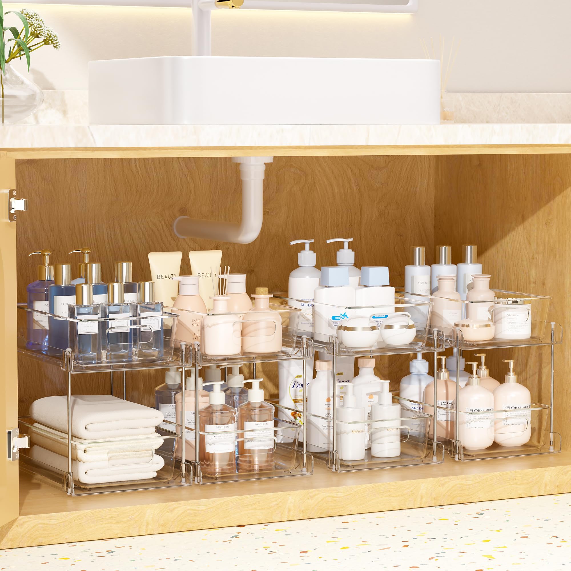 Mua Vtopmart 2 Tier Bathroom Storage Organizer, 4 Pack Clear Under Sink ...