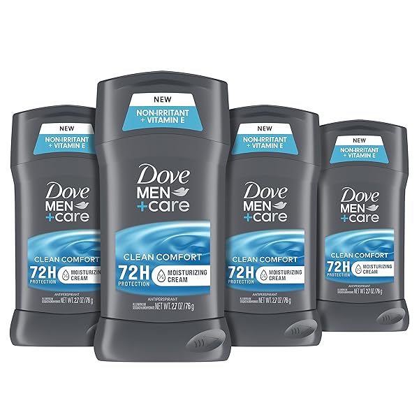 DOVE MEN+CARE ANTIPERSPIRANT DEODORANT STICK 4 COUNT CLEAN COMFORT 72-HOUR SWEAT & ODOR PROTECTION ANTIPERSPIRANT FOR MEN WITH 1/4 MOISTURIZING CREAM 2.7 OZ
