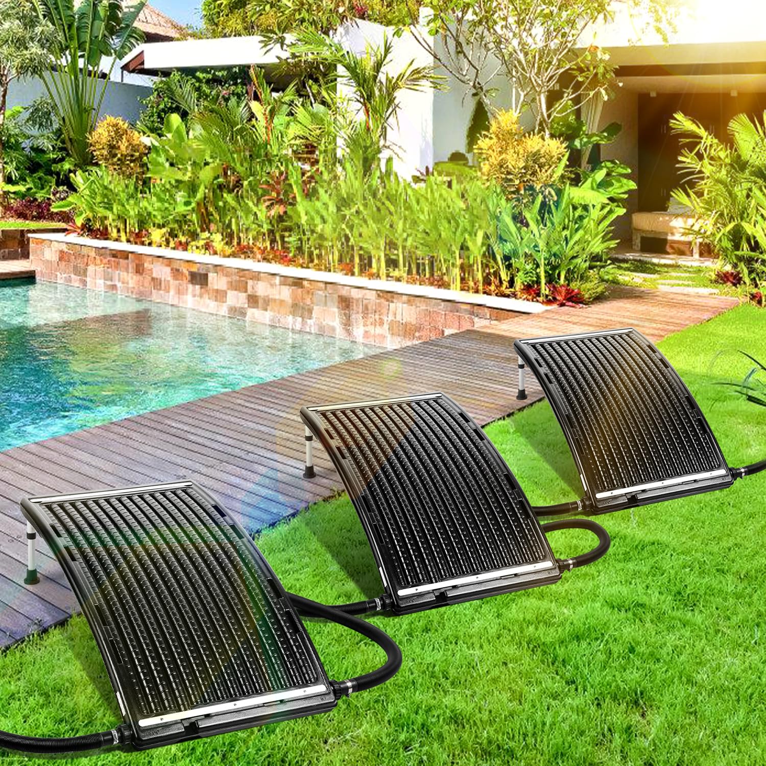 Vigevee Sonnenkollektor Poolheizung, 113x69x35cm Solarheizung Maximaler Durchfluss 10000 L/h, Pool Heizungen Solaranlage für Warmwasser, Gartendusche, Pool 9