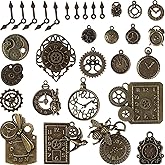 BIHRTC 40pcs Antique Bronze Mix Skeleton Steampunk Clock Face Watch Gear Cog Wheel Pendant Charms Jewelry Making DIY Steampunk Gear Pendant Charms